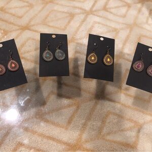 Paparazzi Teardrop Earrings Set with Turquoise, Yellow, and Pink Accents